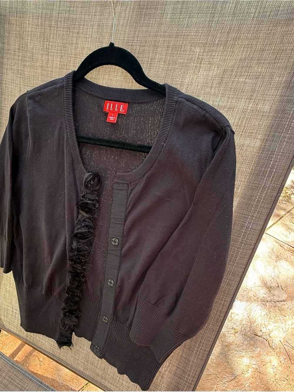 ELLE Black Ruffle-Trim Cardigan